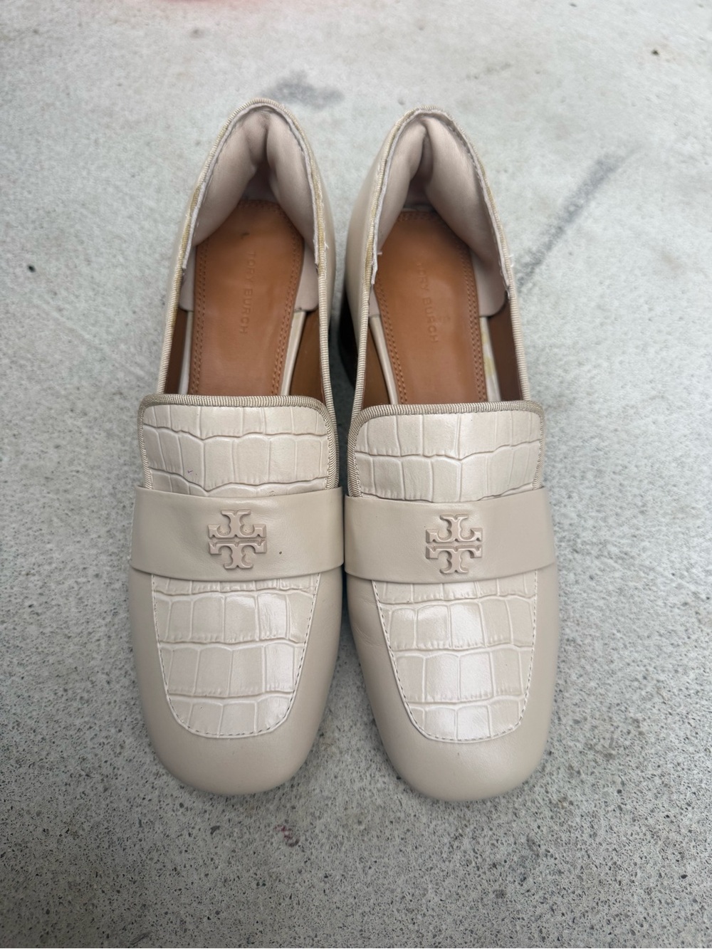 Tory Burch Women's Cream Croc-Embossed Leather Loafers size 8.5
